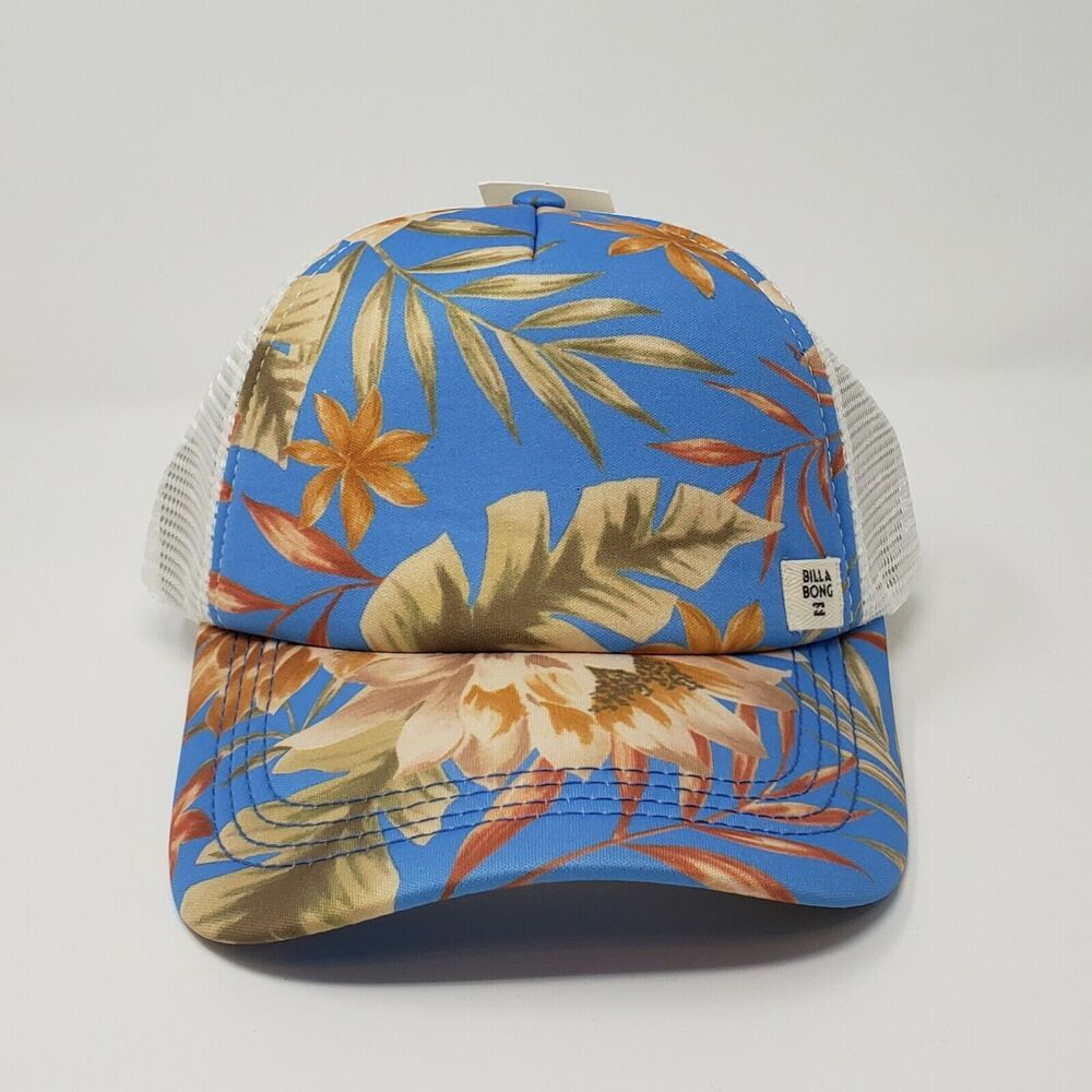 Billabong Trucker Hat Palm Print French Blue Snap Back Adjustable NEW